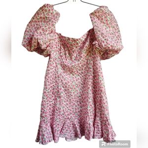 Petal & Pup Pink Floral Puffed Sleeve Smocked Mini Dress Size 10 Barbiecore
